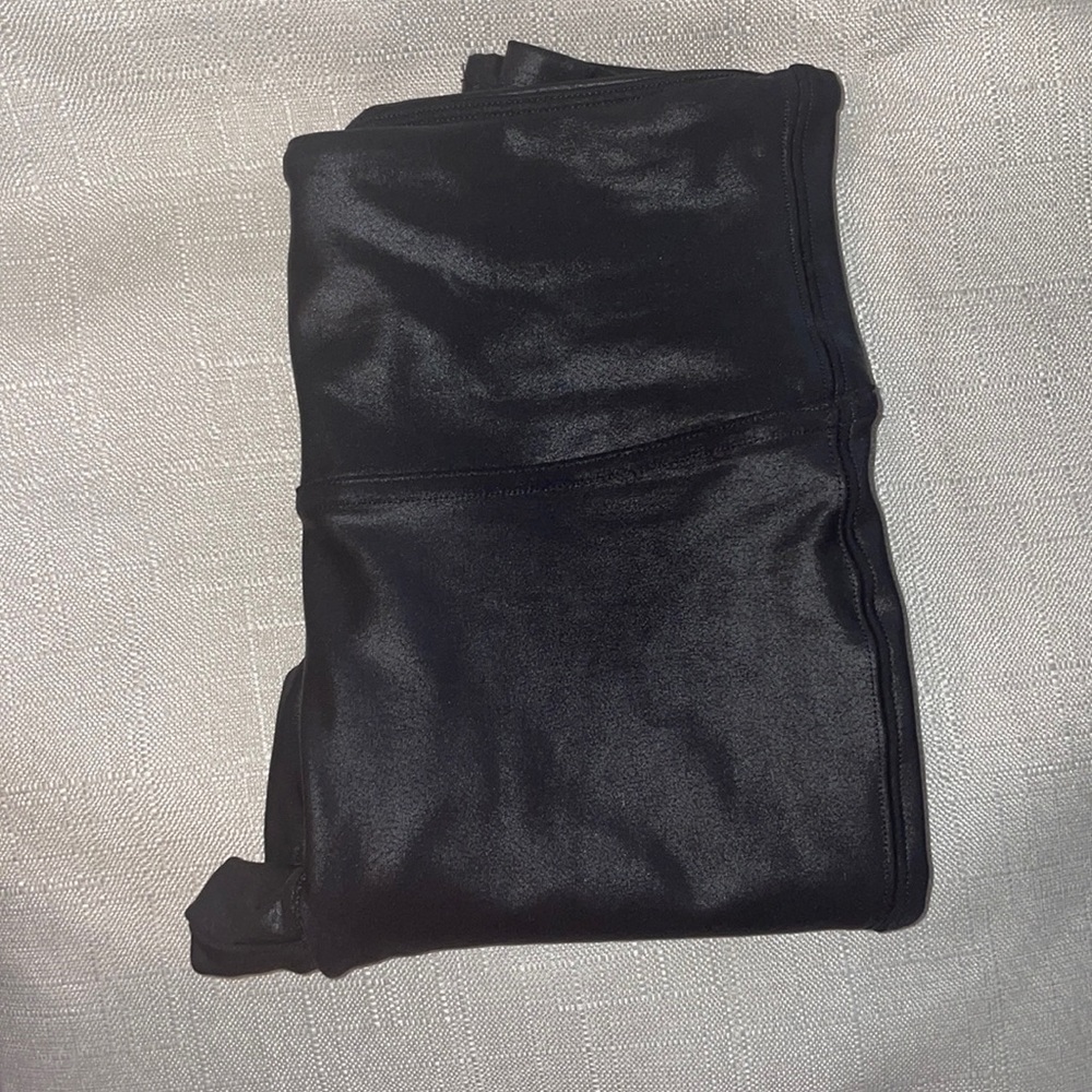 Black faux leather spanx leggings